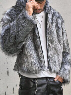 Grey Avant-Garde Men's Drop Shoulder Long Sleeve Hooded Warm Casual Coat
